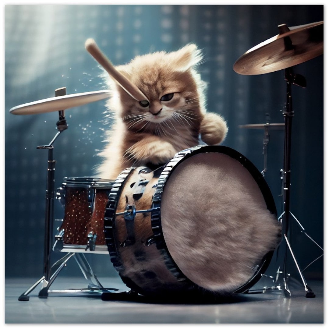 Cat Playing Drums Aluminum Wall Art Etsy