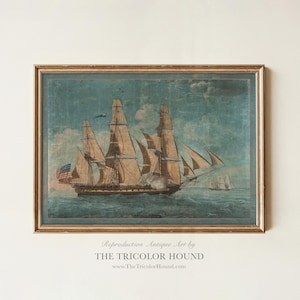 USS Constitution Old Ironsides - Antique Maritime Ship Print | Naval Illustration Reproduction | Nautical Wall Decor