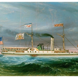 19th-Century Steamship Painting | Vintage Maritime Art Print | Nautical Digital Download