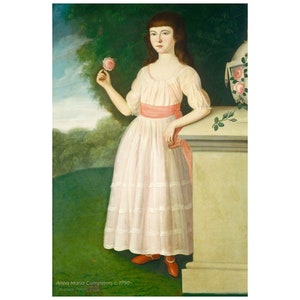 Colonial Art portrait of girl, 18th Century Painting, Vintage Painting Print