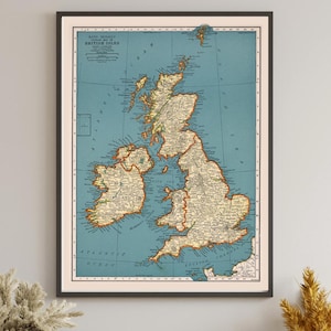 Vintage British Isles Map Print, Rand McNally Map Art, 1930s Print, Classic Map Decor, Vintage Wall Art | Antique Map Poster