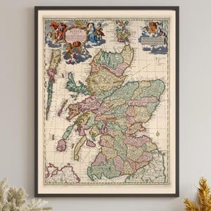 Ancienne carte de l'Ecosse | Ecosse Impression sur papier d'archives | Art de la cartographie antique | Décoration murale historique vintage