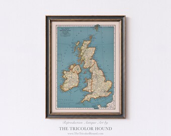 Vintage British Isles Map Print, Antique England Map (digital