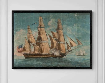 USS Constitution Print: Antique Naval Ship Watercolor Art