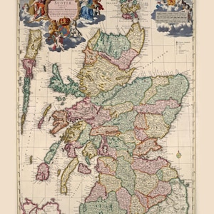 Carte de l'Écosse antique de 1689 en téléchargement numérique | affiche d'art mural vintage | Impression historique écossaise | Affiche imprimable de la carte