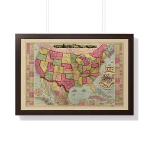 Framed 1872 US Railroad Map Print: Vintage Train Wall Art