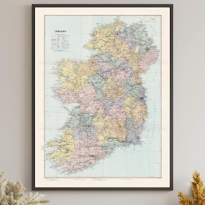 1904 年アイルランド地図印刷物 | 都市、郡、水路を記したアンティーク地図