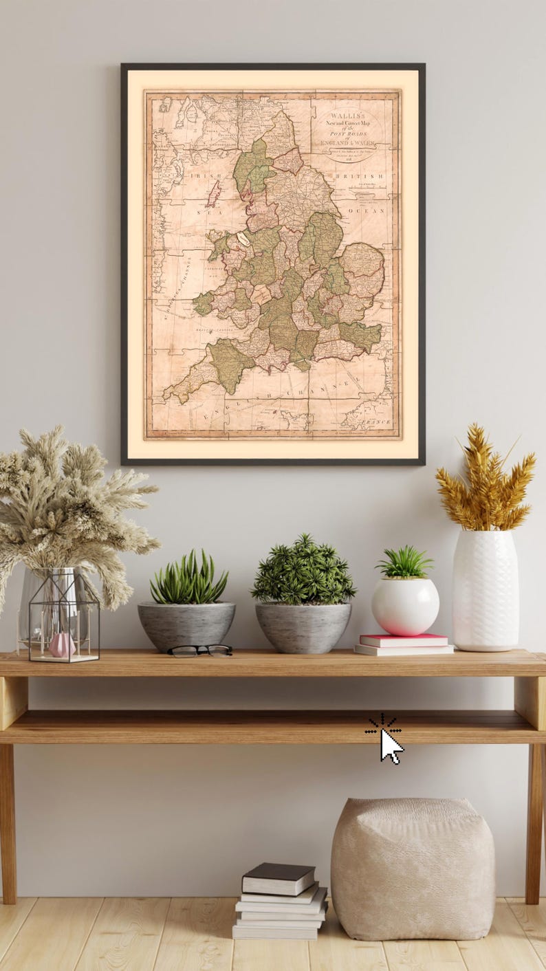 1798 England & Wales Post Road Map: Vintage UK Travel Art (digital ...