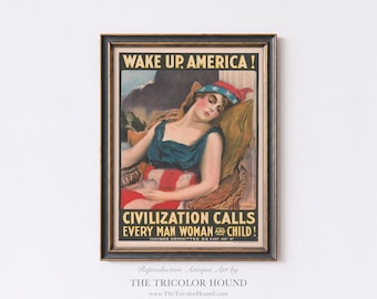 Wake Up America WWI Poster – Patriotic Wall Art Reproduction