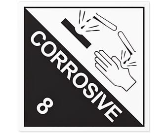 Corrosive Hazard Class 8 Square Sticker: Industrial Safety Label