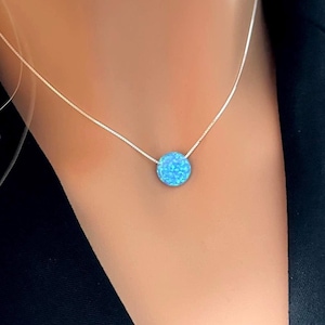 Blue Coin Opal Necklace, Elegant Dainty Jewelry, Unique Opal Design, Stylish Opal Necklace, Round Opal Pendant, Gift for Her, Rl52