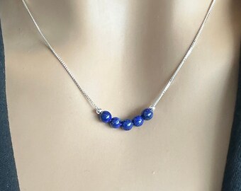 AAA Natural Lapis Lazuli Beaded Necklace, Lapis Lazuli Pendant, Lapis Lazuli Choker, September Birthstone, Dainty Necklace, Handmade RL38