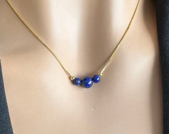 AAA Natural Lapis Lazuli Beaded Necklace, Danity Lapis Lazuli Pendant, Lapis Lazuli Choker, September Birthstone, Gift for Her, HandmadeRL38