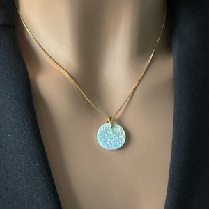 Opal Necklace with Round White Opal Disc Pendant – Fire Opal Jewelry Gift for Her, Elegant Opal Pendant Necklace RL40