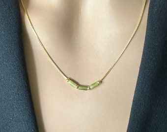 Jade Necklace, Tiny Jade Necklace, Natural Green Jade Pendant, Minimalist Jade, Green Gemstone Jewelry, Manifest Necklace, RL49