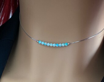 Green Opal Choker Necklace, October Birthstone, Tiny Opal Bead Necklace, Opal Jewelry, Minimalist Necklace,  Layering Necklace Rl05