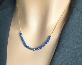 Natural Lapis Lazuli Necklace, Lapis Lazuli Pendant, Lapis Lazuli Choker, September Birthstone, Dainty Necklace, Handmade RL39