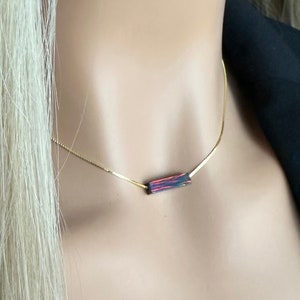 Black Opal Pendant, Rectangular Opal Necklace, Black Fire Opal Pendant, Opal Necklace, Opal October Birthstone, Minimalist Necklace,  RL08