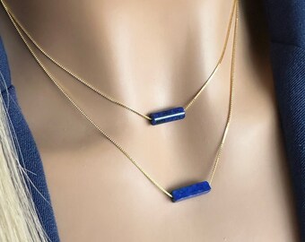 Natural Lapis Lazuli Necklace, Lapis Lazuli Pendant, Lapis Lazuli Choker, September Birthstone, Dainty Necklace, Gift for her, Handmade RL36