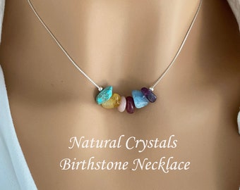 Personalized Natural Crystals Birthstone Necklace, Customized Natural Crystals Birthstone Ncklace, Custom Birthstone Pendant for Mom