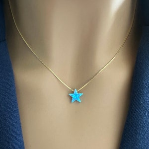 Star Opal Necklace, Opal necklace, White Star Opal Necklace, Blue Opal Star Necklace,  Opal October Birthstone, Minimalist Necklace, RL31