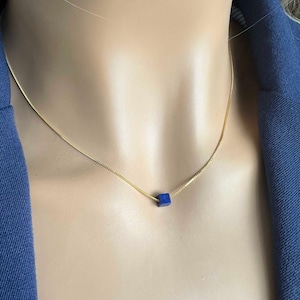 Natural Lapis Lazuli Necklace, Lapis Lazuli Pendant, Lapis Lazuli Choker, September Birthstone, Dainty Necklace, Cube Pendant, Handmade RL37