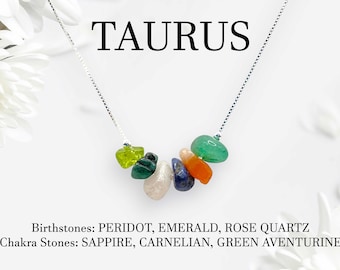 Taurus Necklace, Zodiac Necklace, Horoscope Necklace, Raw Crystals Taurus Necklace, Zodiac Pendant, Horoscope Jewelry, Astrology Necklace