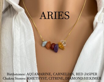 Aries Natural Crystals Necklace,  Zodiac Pendant,  Astrology Jewelry,  Raw Crystal Horoscope Gift