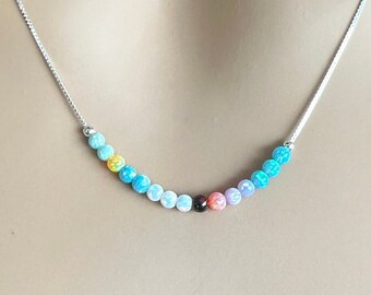 Opal Necklace, Colorful Opal Necklace, October Birthstone, Opal Bead Necklace, Opal Jewelry, Minimalist Necklace,  Layering Necklace RL79