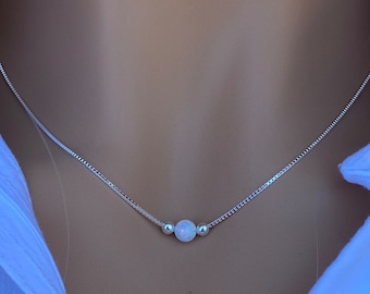 Opal Bead Necklace, Fire Opal Necklace, White Opal Necklace, Bridesmaid Gift RL04