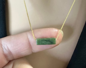 Jade Necklace, Rectangular Jade Choker, Jade Pendant, Green Jade Necklace, Natural Jade Necklace, Good Luck Necklace,  Gift for Her, X