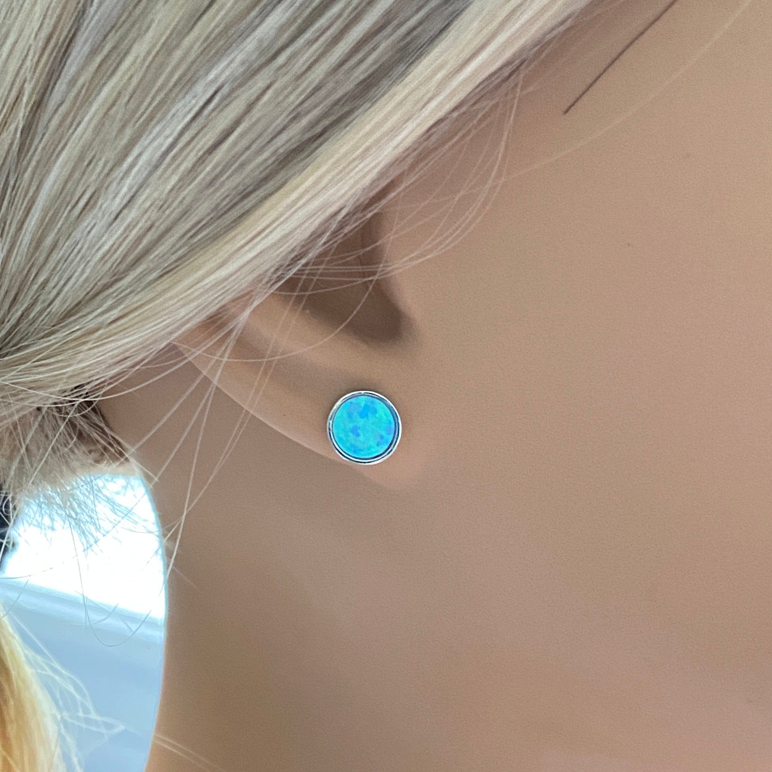 Opal Earrings, Round Opal Stud Earrings, Blue Opal Earrings