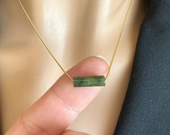 Dainty Jade Necklace, Jade Pendant Necklace, Green Jade Bar Necklace, Dainty Natural Jade Necklace, Good Luck Necklace,  Gift for Her, X