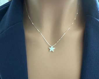 Star Opal Necklace, Opal necklace, White Star Opal Necklace, Blue Opal Star Necklace,  Opal October Birthstone, Minimalist Necklace, RL31