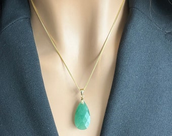 Aventurine Crystal Necklace, Green Aventurine Teardrop Pendant, Teardrop Jewelry, Teardrop  Necklace,  Larger Teardrop Pendant,  NS96