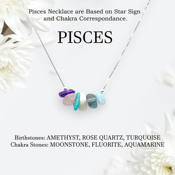 Pisces Necklace, Zodiac Necklace, Horoscope Necklace, Raw Crystals Pisces Necklace, Zodiac Pendant, Horoscope Jewelry, Astrology Necklace
