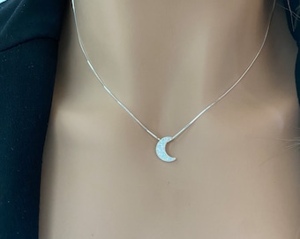 Opal Moon Necklace, Silver Moon Opal Pendant, Gold Opal Necklace, Crescent Moon Necklace, Gold Moon Opal Necklace, October Birthstone, RL20