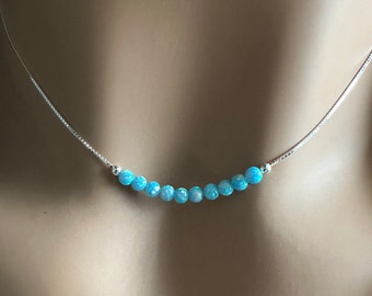 Opal Necklace, Aqua Opal Necklace, October Birthstone, Tiny Opal Bead Necklace, Opal Jewelry, Minimalist Necklace,  Layering Necklace RL79