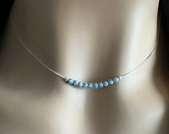 Opal Necklace,  Handmade Opal Necklace, October Birthstone, Tiny Opal Bead Necklace, Opal Jewelry, Minimalist Necklace,  RL79