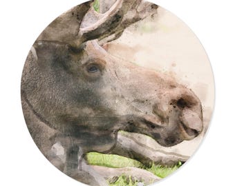 Vinyl Stickers, Watercolor Bull Moose Painting Decals for Laptop, Water Bottle, Tumbler, Car, Journal