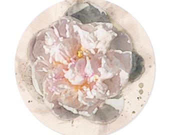 Pink Peony Watercolor Sticker, Floral Laptop Decal