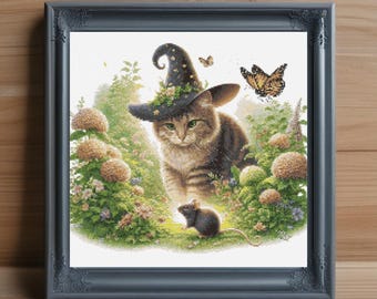 Kruissteekpatroon magische kat, fantasie katachtig (pdf-download)