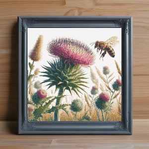 Thistle Cross Stitch Pattern PDF, Scottish Flower Cross Stitch Chart, Botanical Embroidery PDF Design, Modern Needlepoint, Instant Download