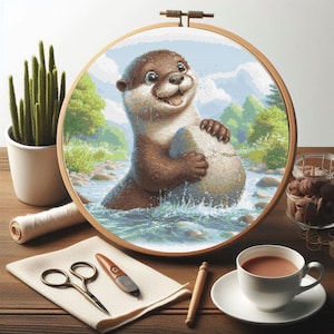Otter Kreuzstich Muster PDF, Sofortiger digitaler PDF-Download, süßes Otter Kreuzstich Design, Wildtier Kreuzstich, Otter Handwerk PDF Muster