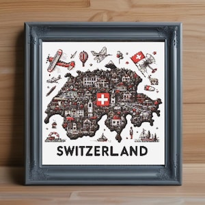 Switzerland Cross Stitch Pattern PDF, DIY Cross Stitch Kit PDF, Alpine Swiss Flag, Home Decor Cross Stitch Art, Craft Art Gift For Beginners