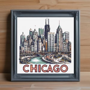 Chicago Cross Stitch Pattern PDF, City Skyline Embroidery Design, Urban Needlepoint PDF, Illinois Landmark Stitch PDF, Instant Download Gift
