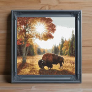 Bison Cross Stitch Pattern PDF, Buffalo Counted Cross Stitch Chart, Wild Animal Embroidery Design, Instant Download PDF, Rustic Nature Decor