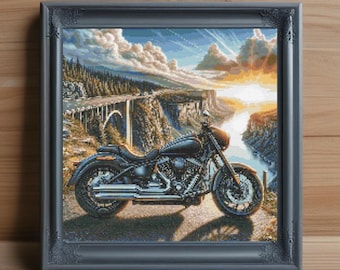 Motorcycle Cross Stitch Pattern, Vintage Bike Embroidery (PDF Digital Download)