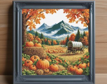 Kürbis Aufnäher Kreuzstichmuster: Herbst Ernte Nadelspitze (PDF Download