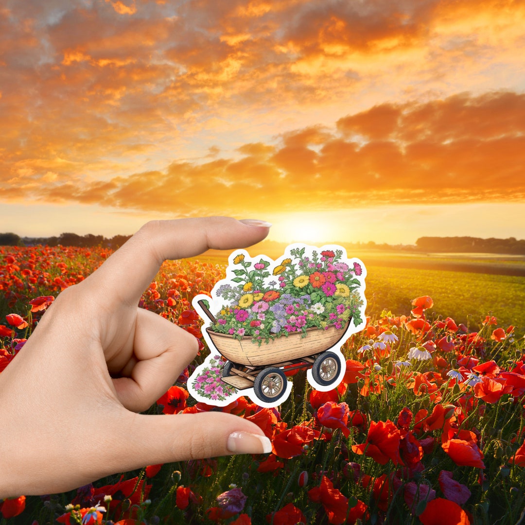 Wheelbarrow Flowers Sticker Wheelbarrow Gifts Old Etsy